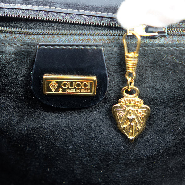OLD Gucci　総革パテント　GG型押しハンドバッグ（黒）