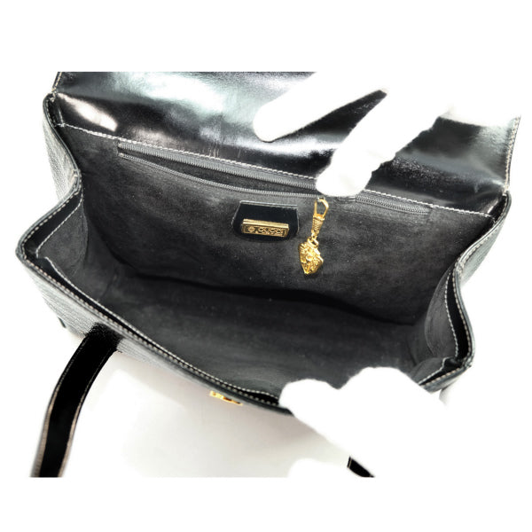 OLD Gucci　総革パテント　GG型押しハンドバッグ（黒）