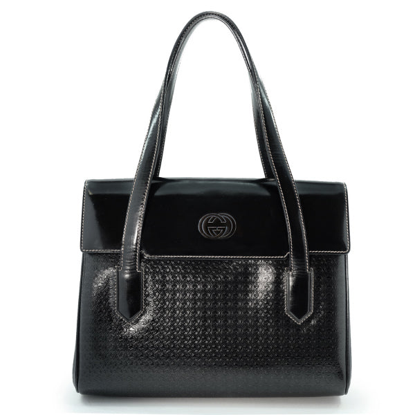 OLD Gucci　総革パテント　GG型押しハンドバッグ（黒）