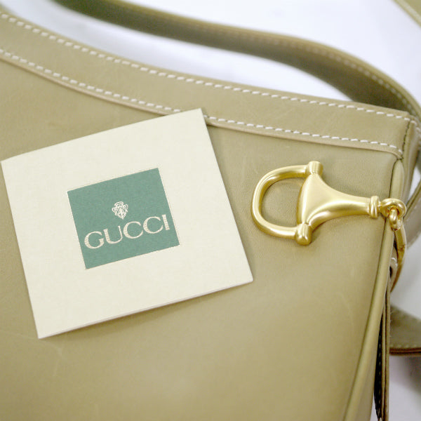 OLD Gucci　ゴールドビット総革半円ショルダー （オリーブ）