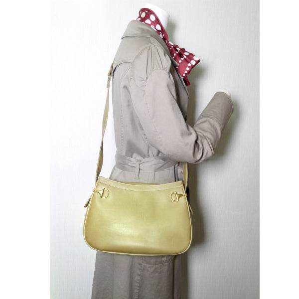 OLD Gucci　ゴールドビット総革半円ショルダー （オリーブ）