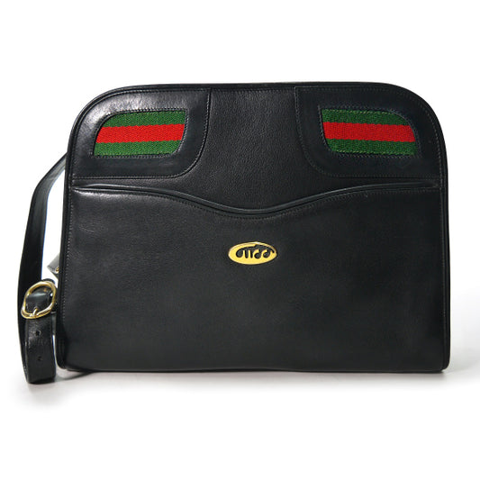 OLD Gucci 筆記体スクエア総革ショルダ−（黒）