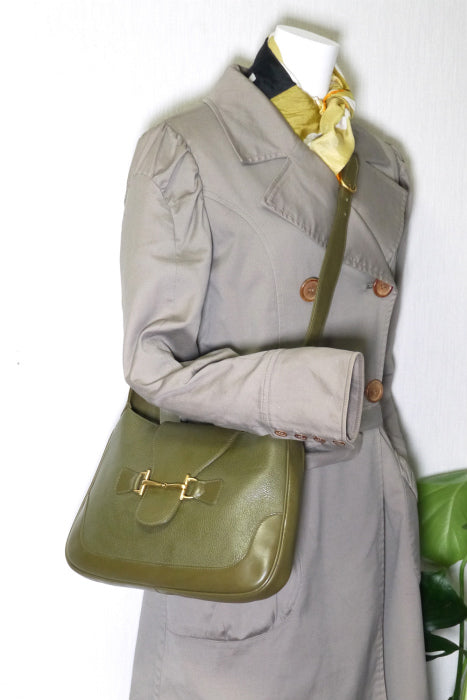 OLD Gucci 　2wayホースビット総皮ショルダー(カーキ）
