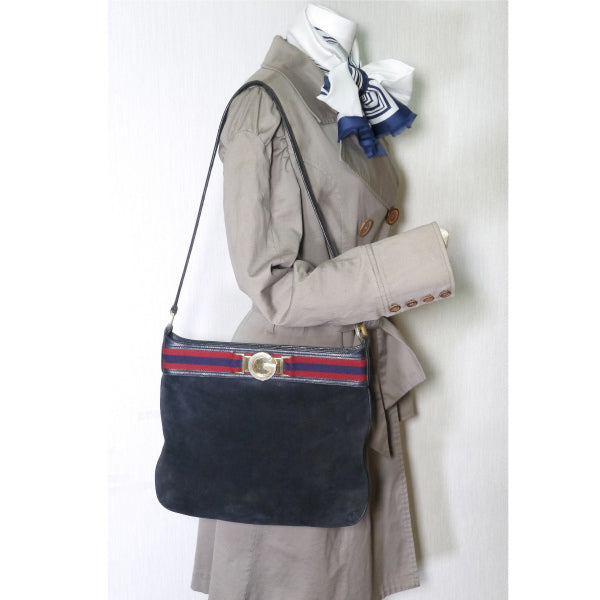 OLD Gucci シェリーベルト ワンショルダー(スエード・紺）