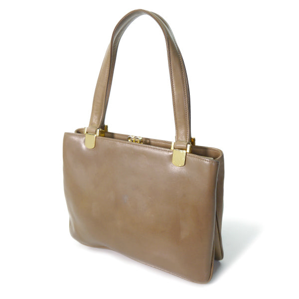 OLD Gucci　総革がま口 ハンドバッグ（ミルクティー）