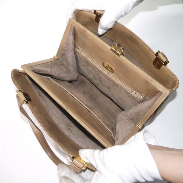 OLD Gucci　総革がま口 ハンドバッグ（ミルクティー）