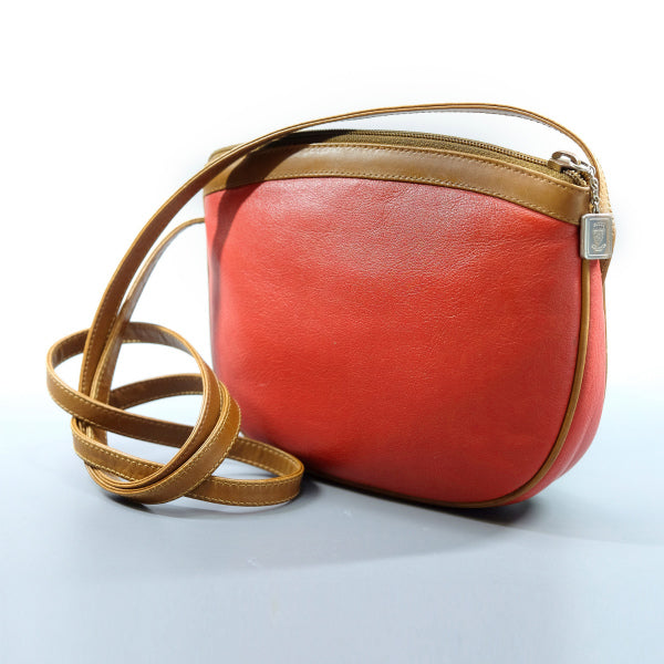 OLD Gucci バイカラー総革ポシェット（赤×キャメル）