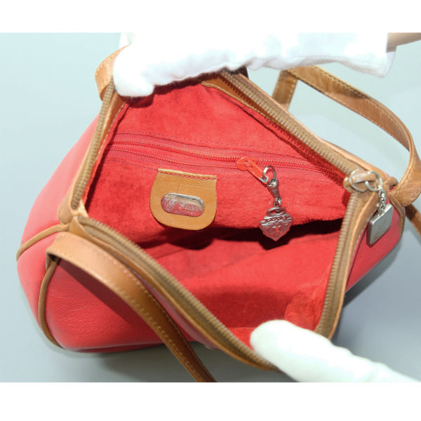 OLD Gucci バイカラー総革ポシェット（赤×キャメル）