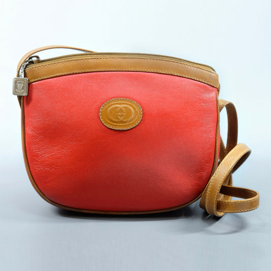 OLD Gucci バイカラー総革ポシェット（赤×キャメル）