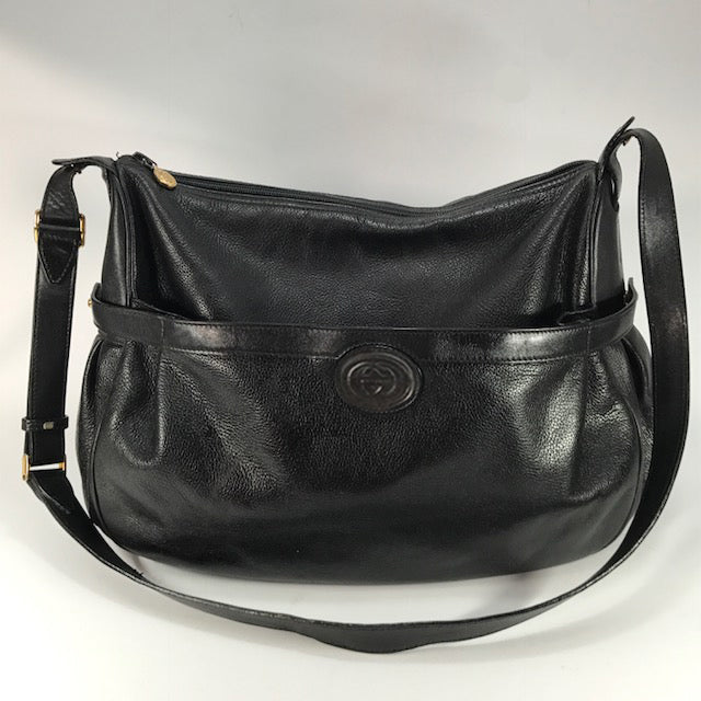 OLD Gucci シンプルGGマーク総革大型ショルダー（黒）