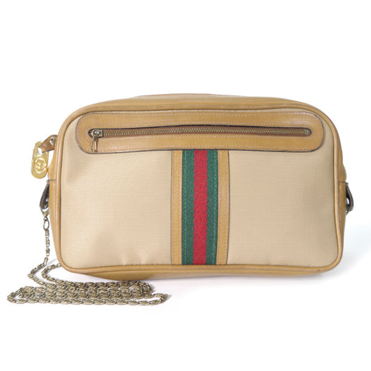 OLD Gucci チェーンクラッチ横長ショルダー(キャメル）