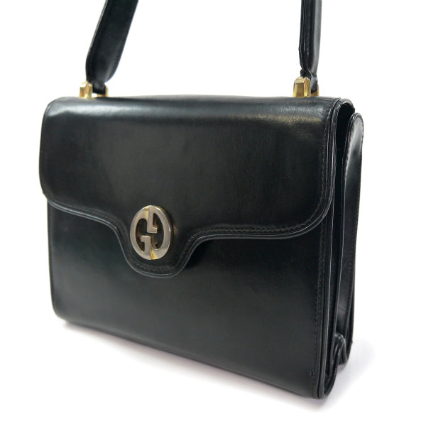 OLD Gucci　1973総革ハンドバッグ（黒）