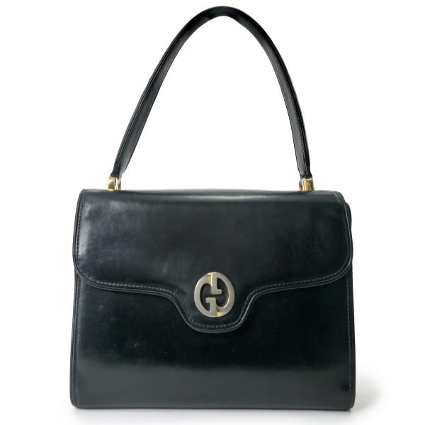 OLD Gucci　1973総革ハンドバッグ（黒）