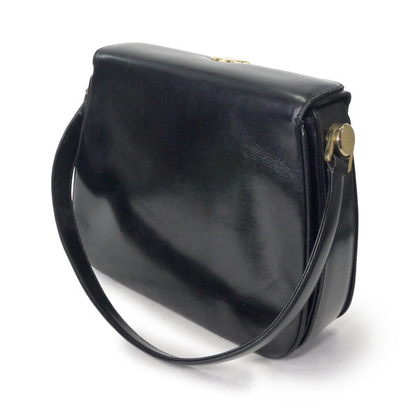 OLD Gucci　ロゴ金具ターンロックレザーハンドバッグ（黒）