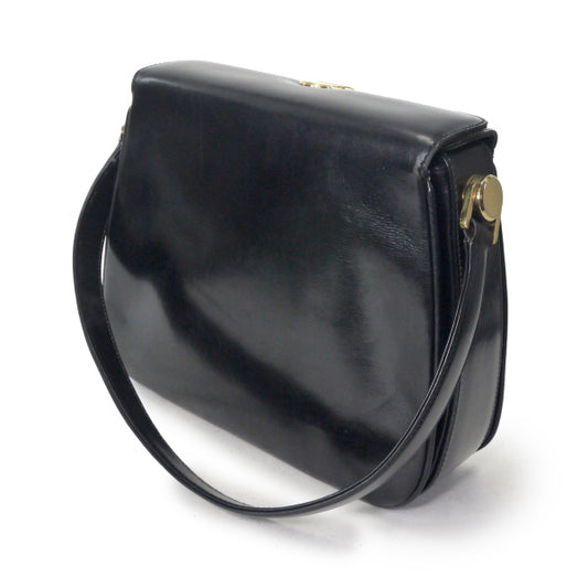 OLD Gucci　ロゴ金具ターンロックレザーハンドバッグ（黒）