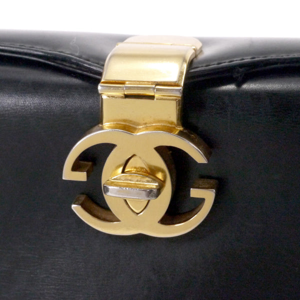 OLD Gucci　ロゴ金具ターンロックレザーハンドバッグ（黒）
