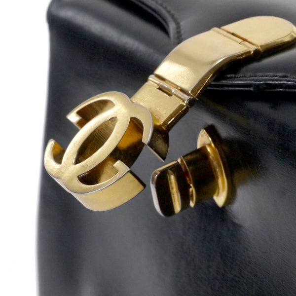 OLD Gucci　ロゴ金具ターンロックレザーハンドバッグ（黒）