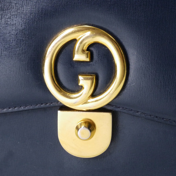 OLD Gucci　ロゴ金具カーフレザーハンドバッグ（濃紺）