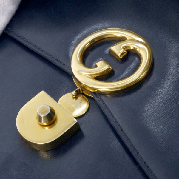 OLD Gucci　ロゴ金具カーフレザーハンドバッグ（濃紺）