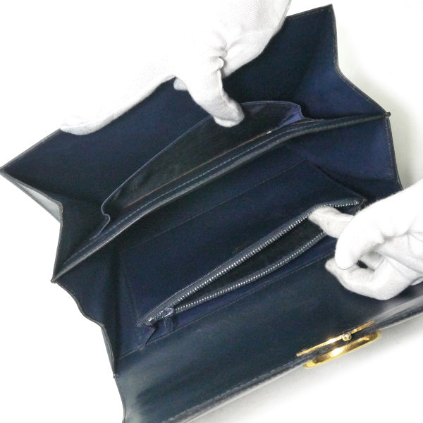 OLD Gucci　ロゴ金具カーフレザーハンドバッグ（濃紺）