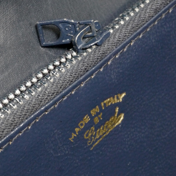 OLD Gucci　ロゴ金具カーフレザーハンドバッグ（濃紺）