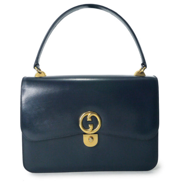 OLD Gucci　ロゴ金具カーフレザーハンドバッグ（濃紺）