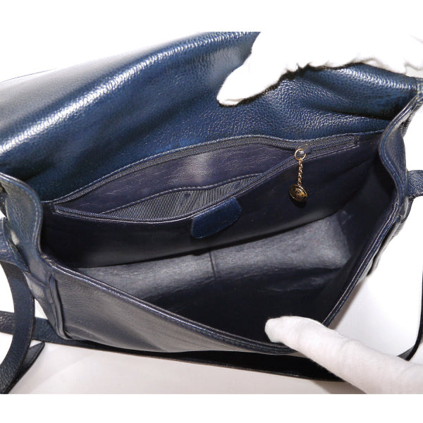 OLD Gucci シンプル型押しレザー斜めがけショルダー（紺）