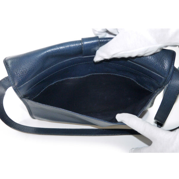 OLD Gucci シンプル型押しレザー斜めがけショルダー（紺）