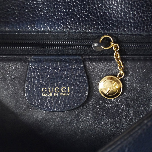 OLD Gucci シンプル型押しレザー斜めがけショルダー（紺）