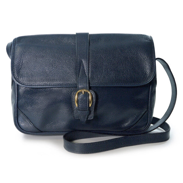 OLD Gucci シンプル型押しレザー斜めがけショルダー（紺）