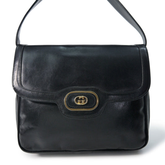 OLD Gucci　70S！総革スクエア斜めがけショルダー（黒）