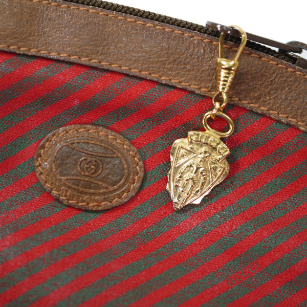 OLD Gucci Rigateライン丸ポーチ（赤緑）