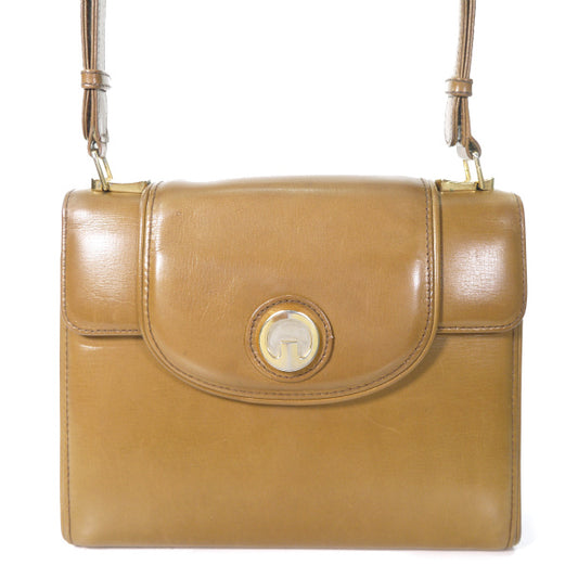 OLD Gucci　総革アコーディオン2WAYミニショルダー（キャメル）