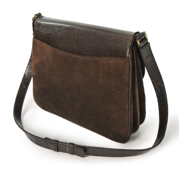 OLD Gucci　2WAYリザード×スエードG金具ショルダー（濃茶）