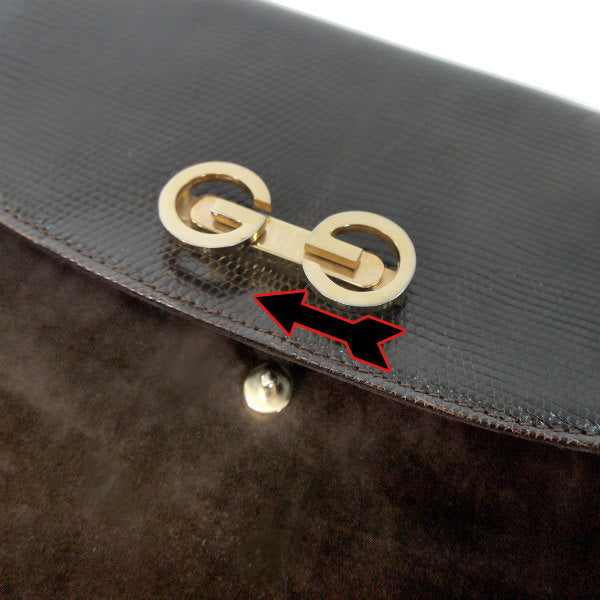 OLD Gucci　2WAYリザード×スエードG金具ショルダー（濃茶）