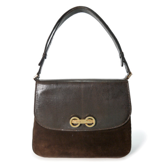 OLD Gucci　2WAYリザード×スエードG金具ショルダー（濃茶）