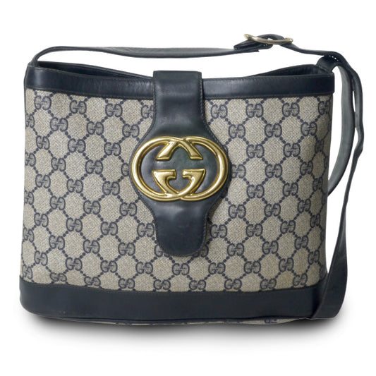 OLD Gucci インターロッキングG金具バケツ型ショルダー（青）