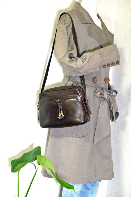 OLD Gucci　総革フリンジ付きショルダー（濃茶）