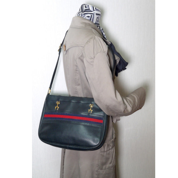 OLD Gucci 　ビット金具×シェリー総革ショルダー（濃紺）