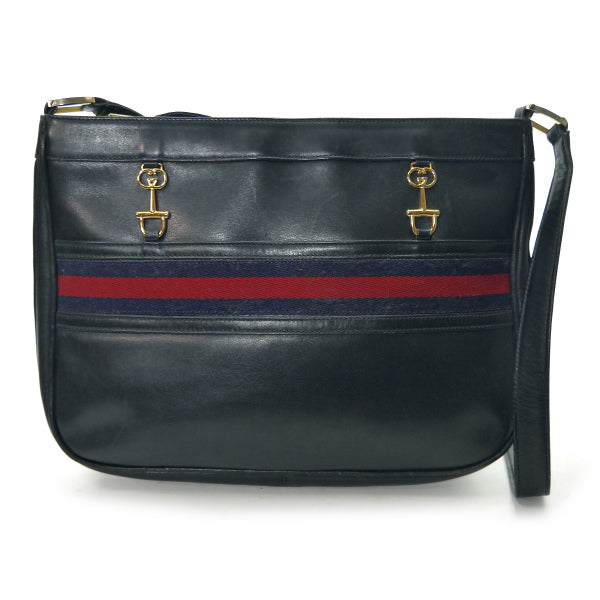 OLD Gucci 　ビット金具×シェリー総革ショルダー（濃紺）