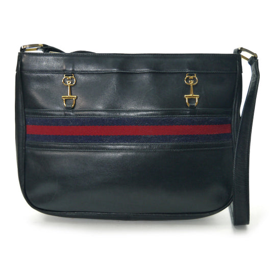 OLD Gucci 　ビット金具×シェリー総革ショルダー（濃紺）
