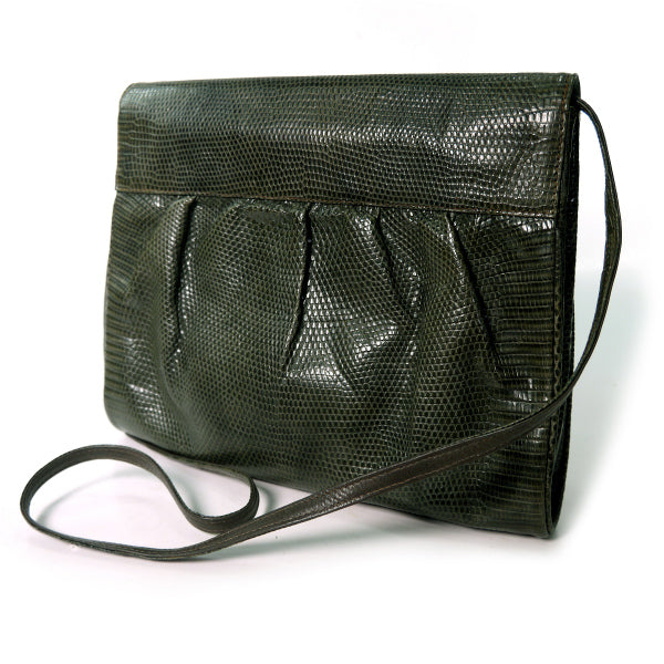 OLD Gucci リザード2WAYスクエアバッグ（深緑）