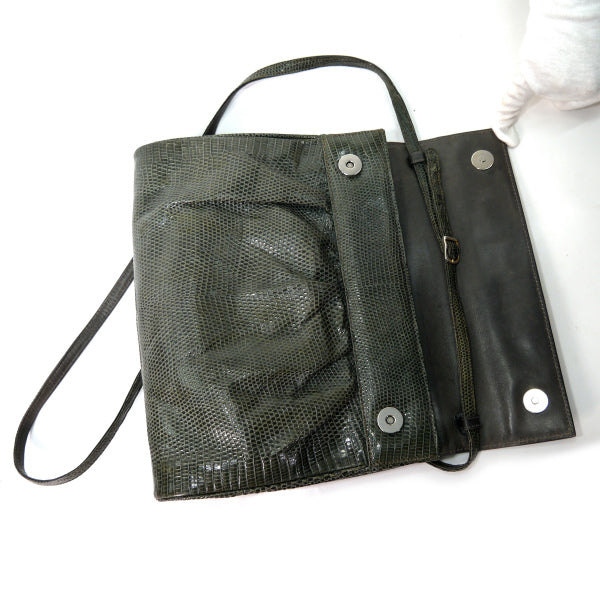 OLD Gucci リザード2WAYスクエアバッグ（深緑）