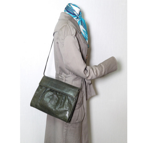 OLD Gucci リザード2WAYスクエアバッグ（深緑）