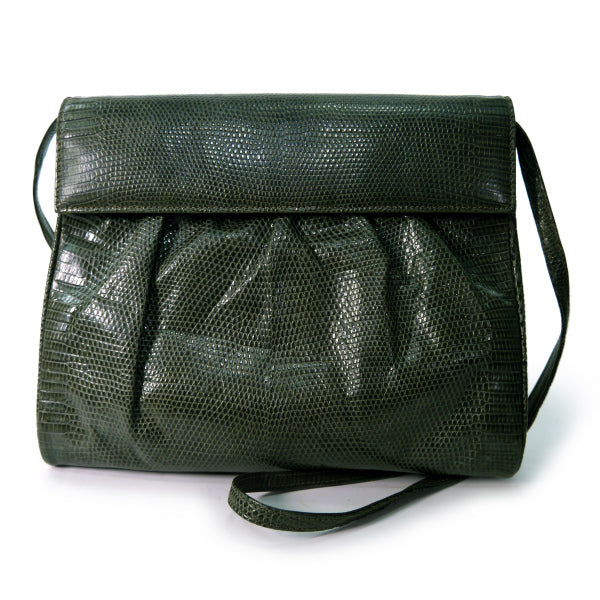 OLD Gucci リザード2WAYスクエアバッグ（深緑）