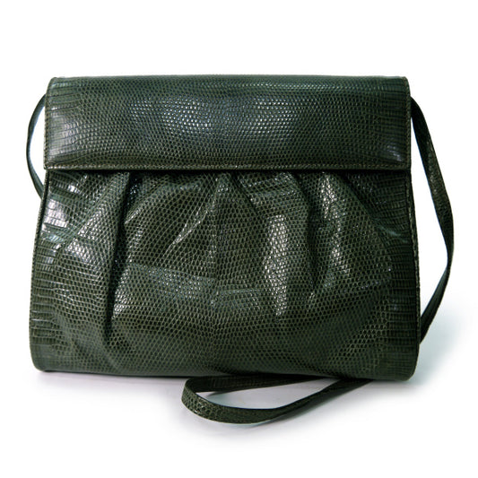 OLD Gucci リザード2WAYスクエアバッグ（深緑）