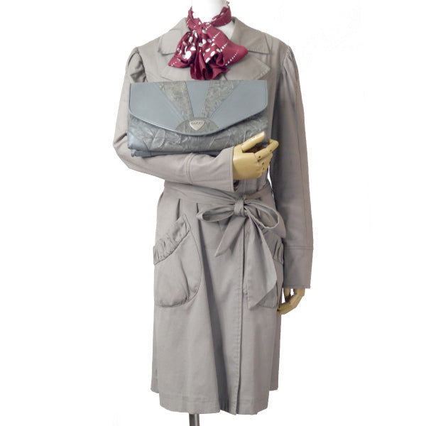 OLD Gucci シワ加工レザーロゴクラッチバッグ（グレー）