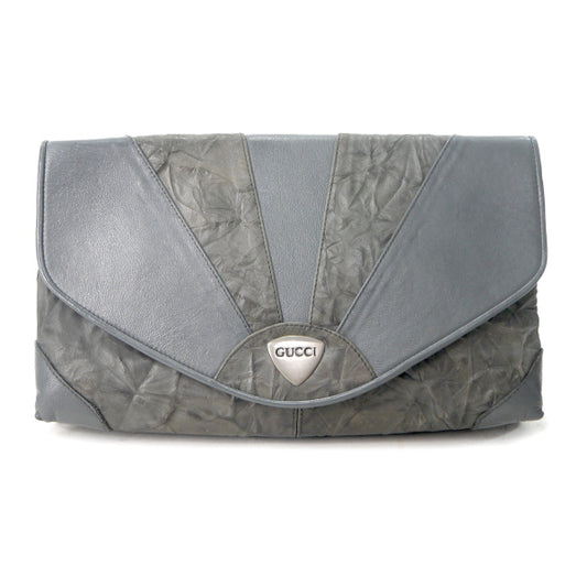OLD Gucci シワ加工レザーロゴクラッチバッグ（グレー）