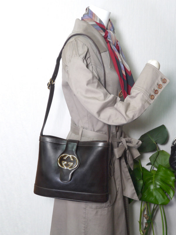 OLD Gucci　 GG金具バケツ型ショルダー（濃茶）