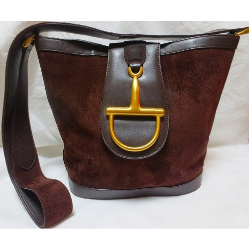 OLD Gucci 茶スエード皮バケツ型ショルダー